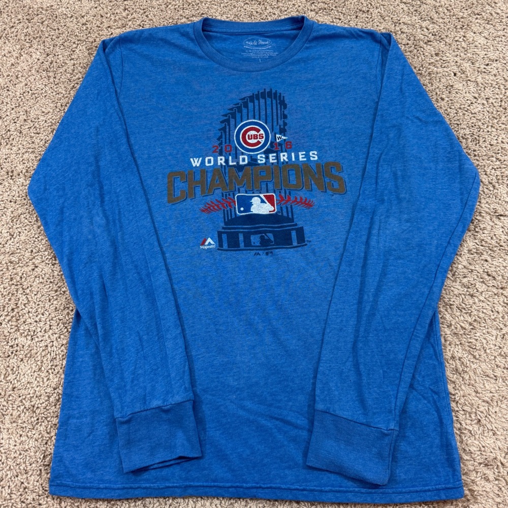 Majestic Threads Chicago Cubs 2016 World Series Champions Mens L Blue Excellent